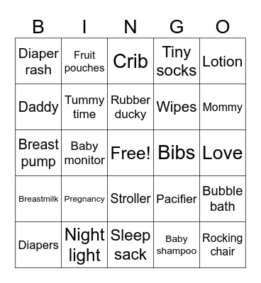 Baby shower Bingo Card