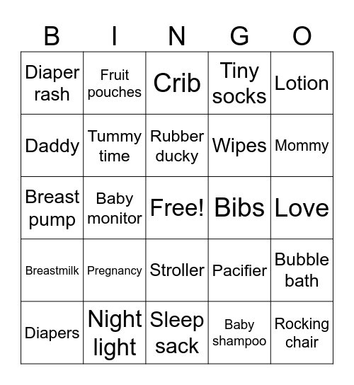 Baby shower Bingo Card