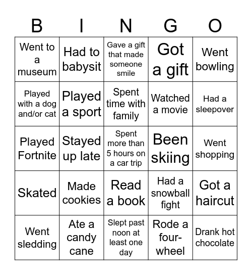 Over winter break...Find someone who.... Bingo Card