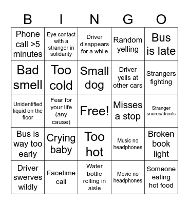 Bus Bingo Card