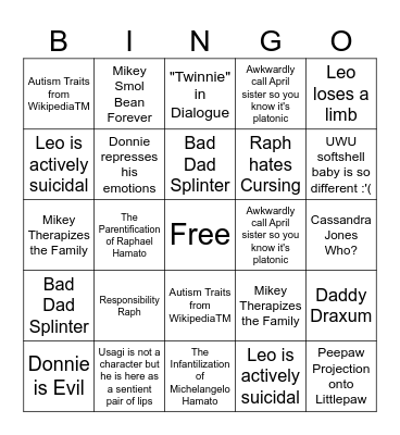 Rise Fanfic Bingo Card