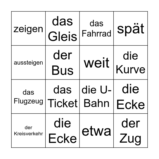 Unterwegs Bingo Card