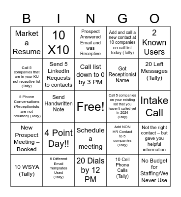 Sales Bingo Card