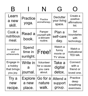 Self-Care Bingo Card