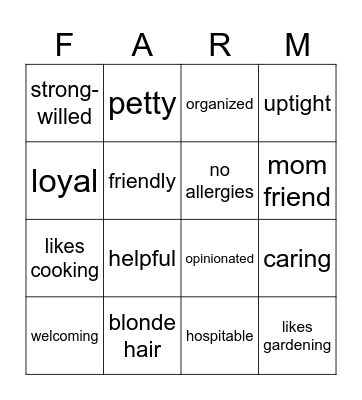 Child of Demeter Bingo Card