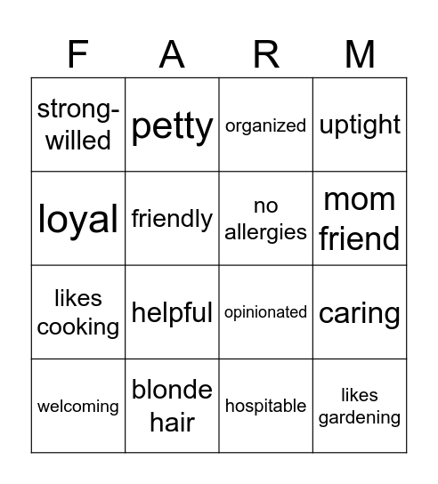 Child of Demeter Bingo Card