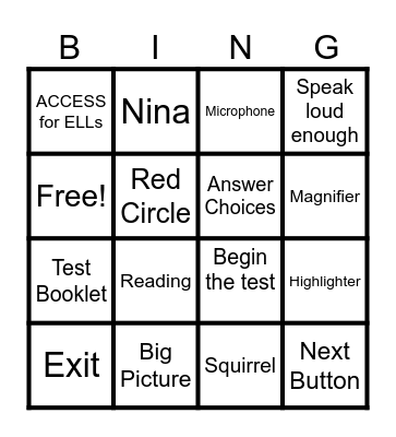 ACCESS Bingo Card