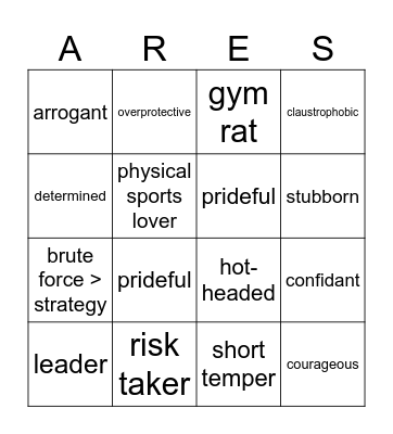 Child of Ares Bingo Card