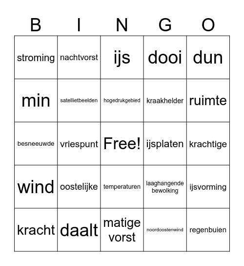 Weerbericht winter Bingo Card
