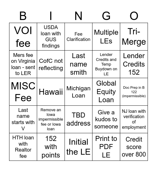 Fun Bingo Card