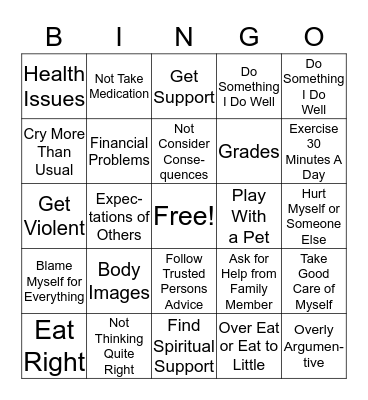 Coping Skills Bingo Card