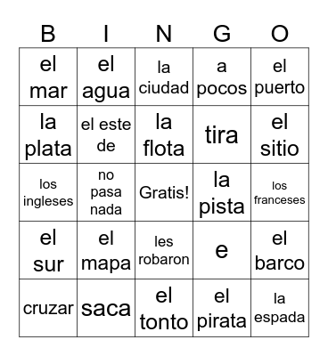 spanish Bingo Card