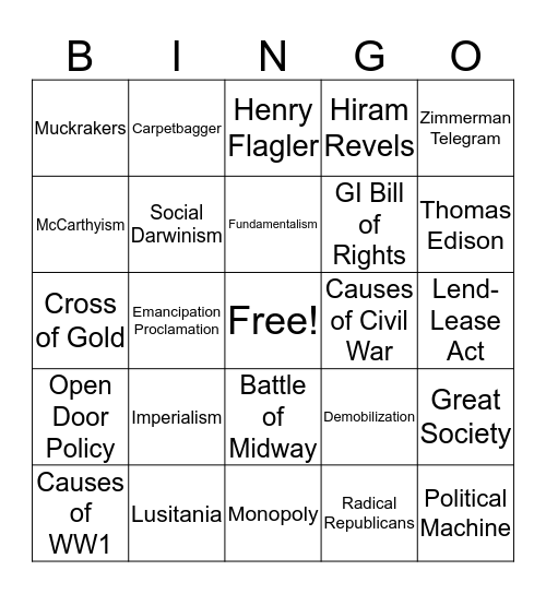 EOC Review 1 Bingo Card