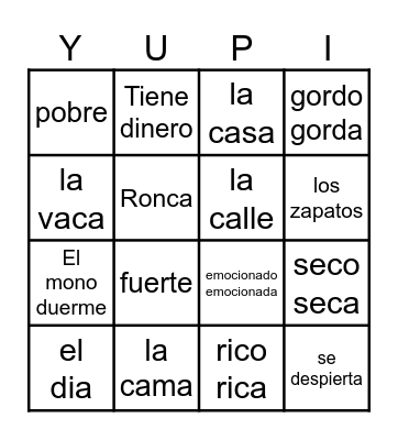 La Vaca y El Mono TPRS Bingo Card