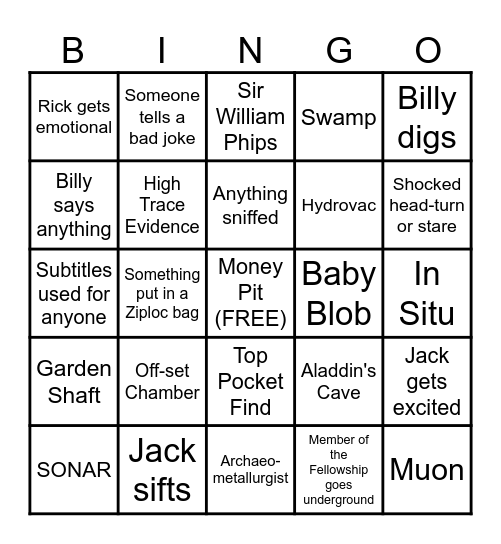 Curse of Oak Island Bingo Card