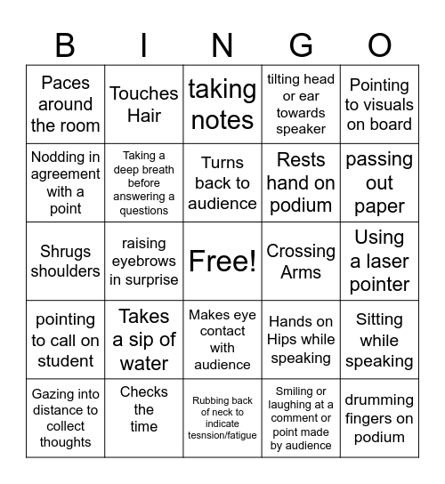 Non-Symbolic Communication of Professor Bingo Card