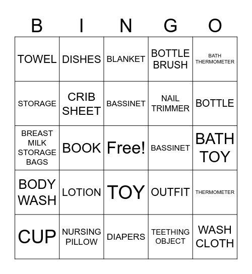 BABY BINGO Card