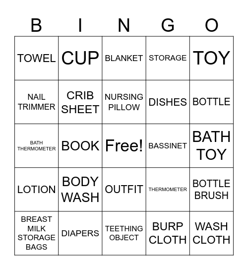 BABY BINGO Card