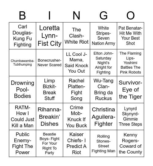 Radio Bingo Fight Club Bingo Card