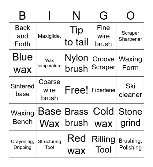 Nordic Waxing Bingo Card