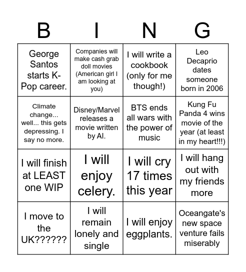 2024 Predictions Bingo Card