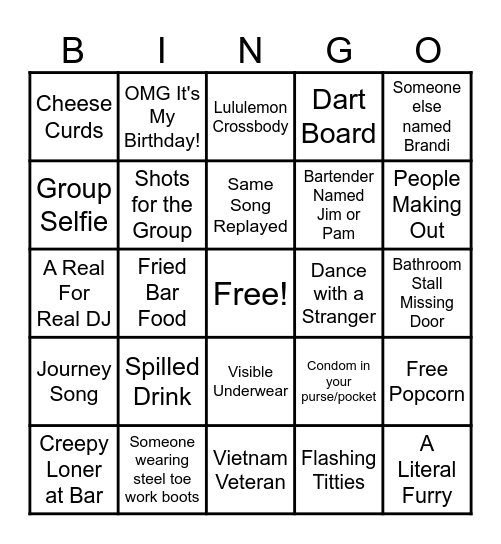 #1 Dive Bar Crawl BINGO 2/10/24 Bingo Card