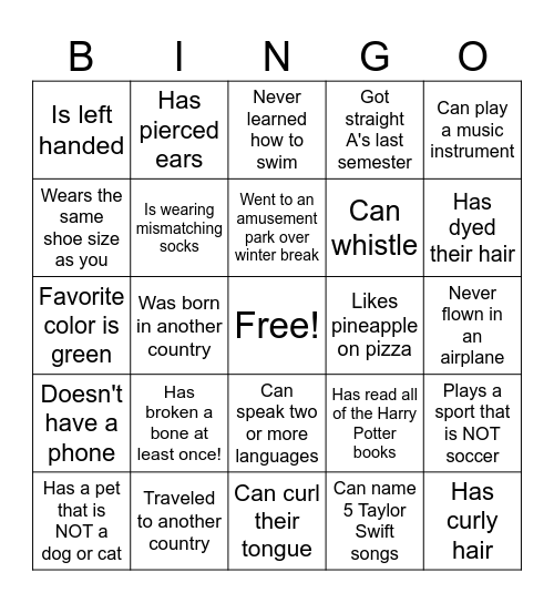 Get to Know You! Bingo Card