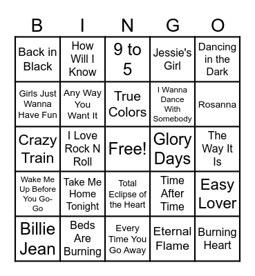 80s Music Bingo Card