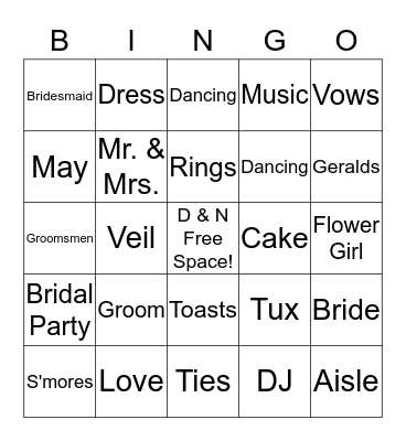 Geralds Wedding Bingo Card