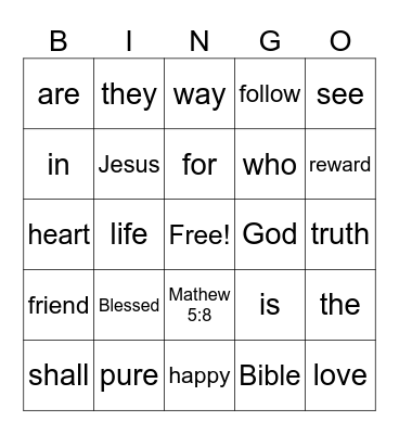 Pure Heart Bingo Card