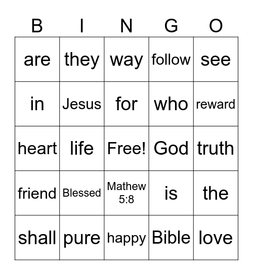 Pure Heart Bingo Card