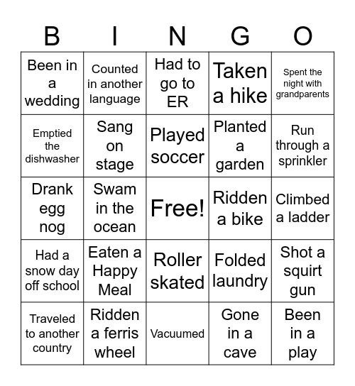 Grandkids Bingo Card