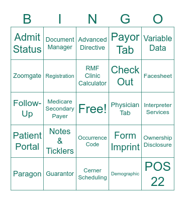 DHR Health Clinics Registration Bingo Card