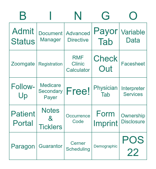 DHR Health Clinics Registration Bingo Card