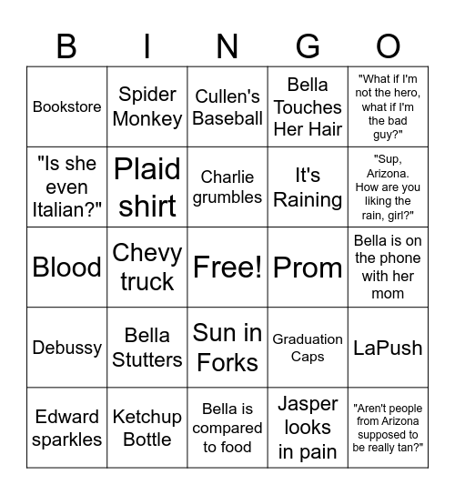 Twilight Bingo Card