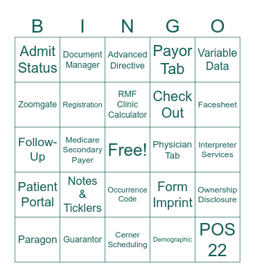 DHR Health Clinics Registration Bingo Card