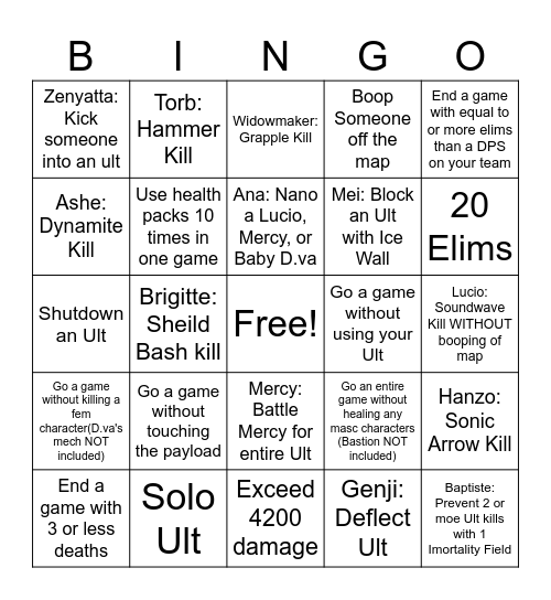 Overwatch Bingo Card
