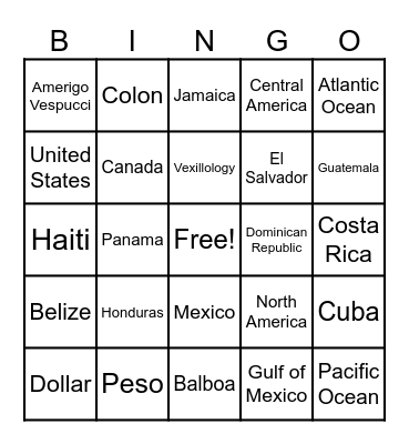 North and Central America - 2 Bingo Card