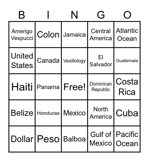 North and Central America - 2 Bingo Card