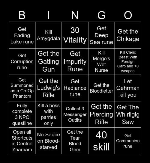 Bloodborne Bingo Card