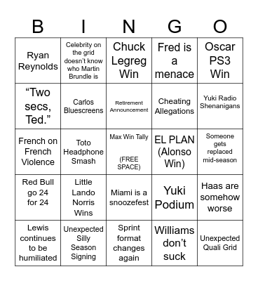 FORMULA 1 2024 Bingo Card