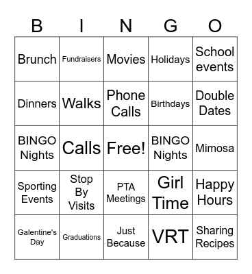 Girl Time Bingo Card