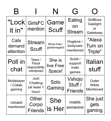 Geega Bingo Card