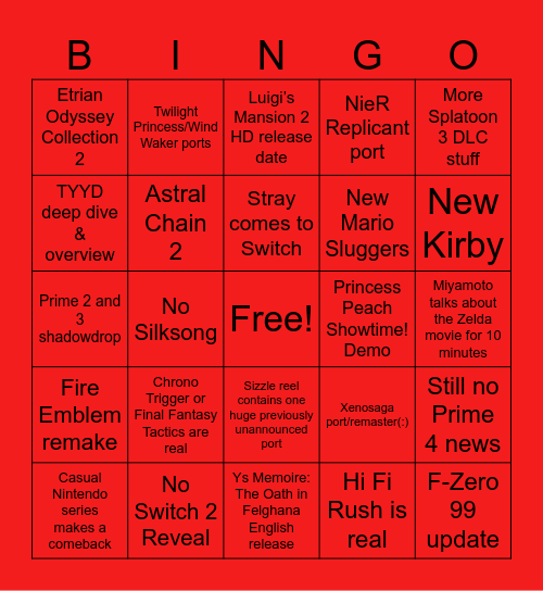 February Direct 2024 Bingo Card
