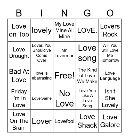 "Love Round" Bingo Card