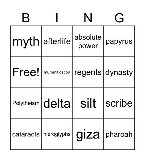 Ancient Eqypt Bingo Card