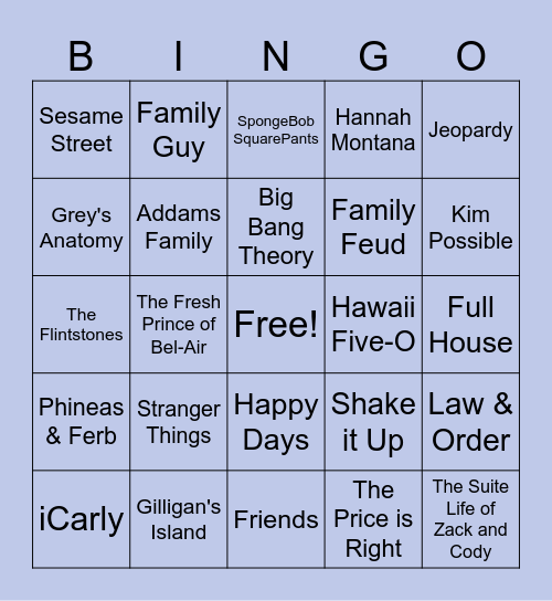 TV Show Theme Songs! Bingo Card