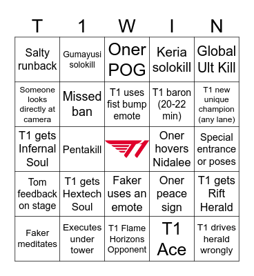 T1NGO 2024 Bingo Card