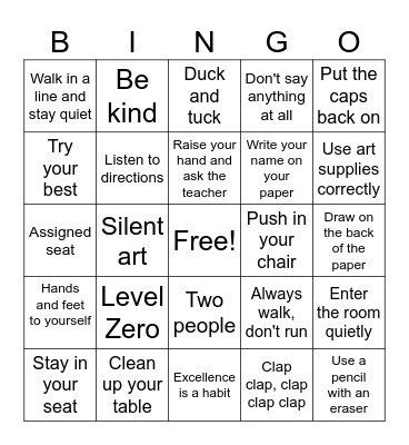 Art Class Procedures Bingo Card