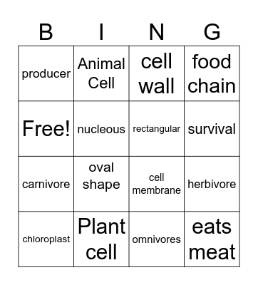 Cell Structure Bingo Card